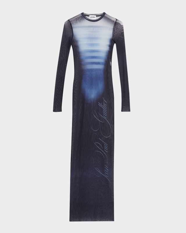 Le Male Printed Mesh Long-Sleeve Maxi Dress
